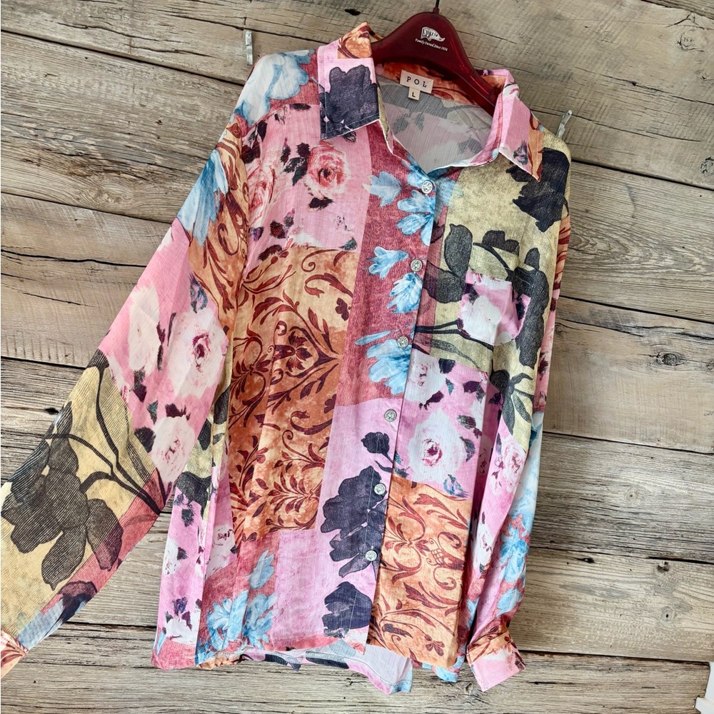 POL The Rose Patchwork Button-Down Top Large - image 5